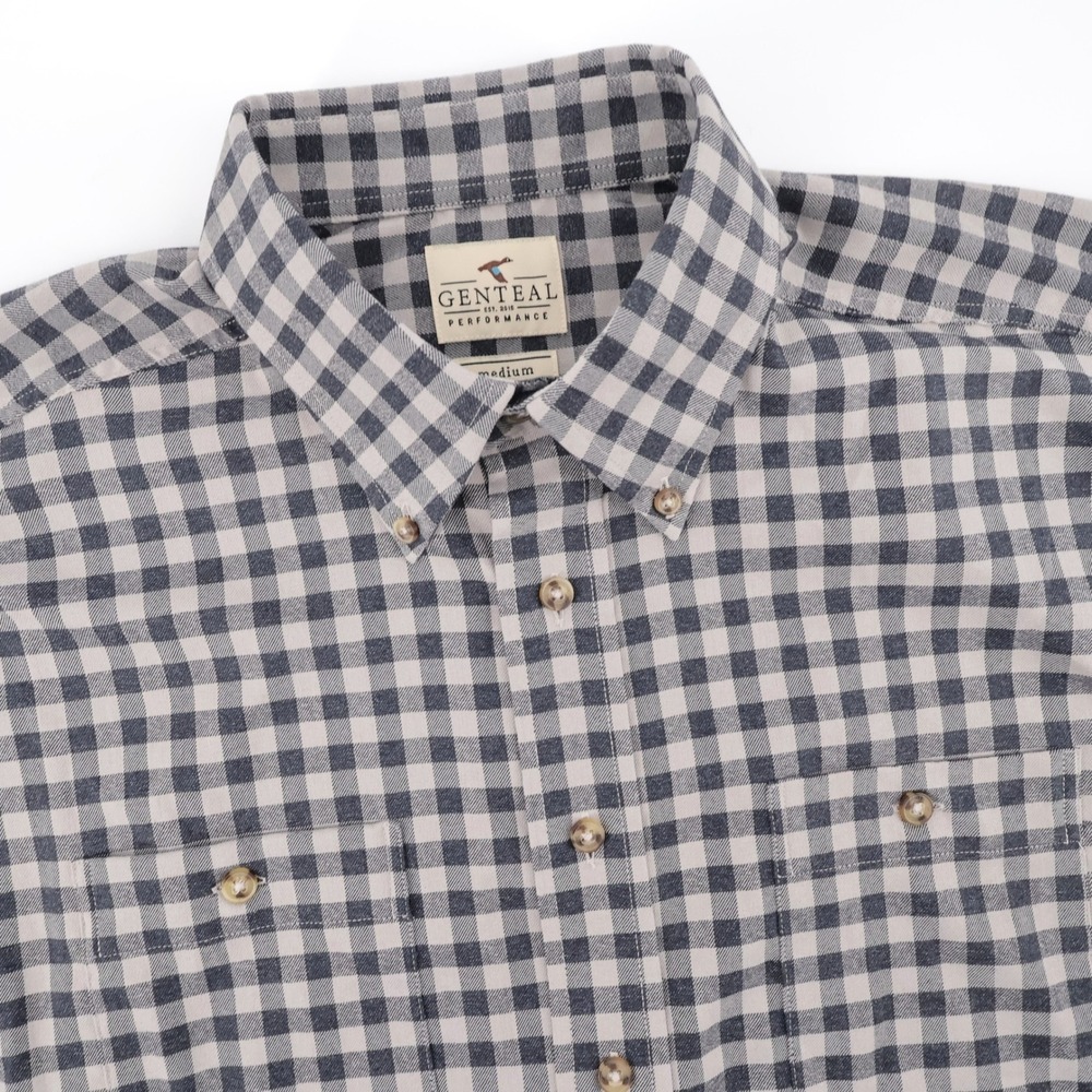 Genteal Performance Gingham Button Down Shirt Grey Long Sleeve Mens Medium